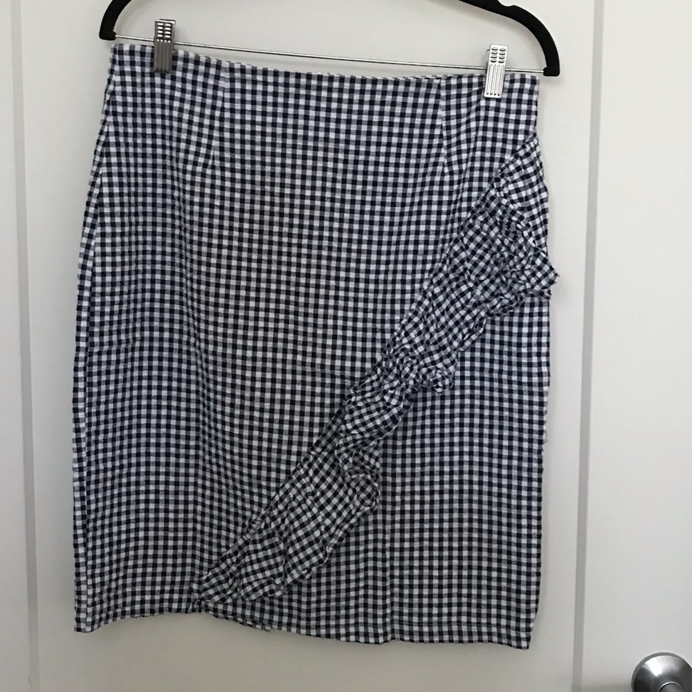 Emberley Gingham Ruffle Pencil Skirt